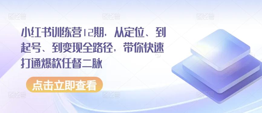 小红书训练营12期，从定位、到起号、到变现全路径，带你快速打通爆款任督二脉-优优云网创