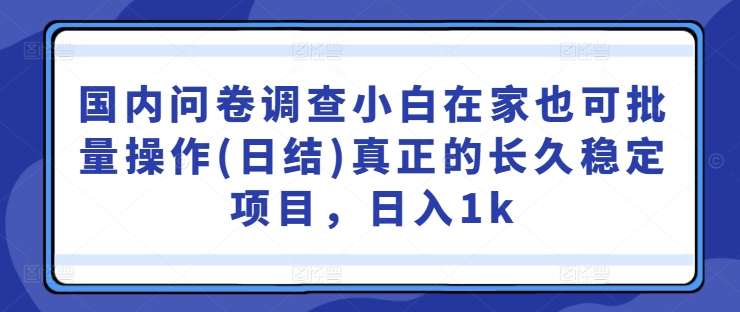 国内问卷调查小白在家也可批量操作(日结)真正的长久稳定项目，日入1k【揭秘】-优优云网创