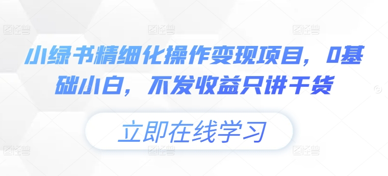 小绿书精细化操作变现项目，0基础小白，不发收益只讲干货-优优云网创