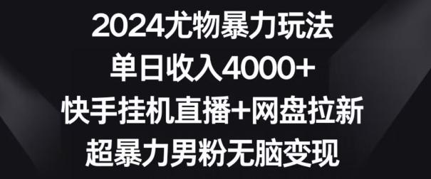2024尤物暴力玩法，单日收入4000+，快手挂机直播+网盘拉新，超暴力男粉无脑变现【揭秘】-优优云网创