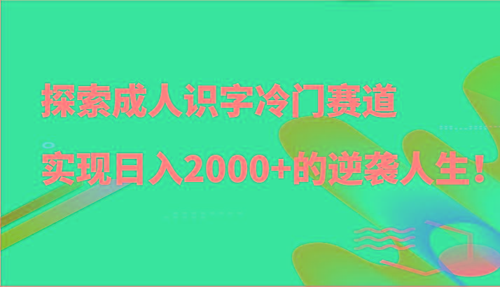 探索成人识字冷门赛道，实现日入2000+的逆袭人生！-优优云网创