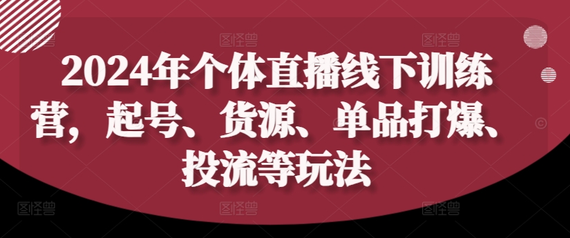 2024年个体直播训练营，起号、货源、单品打爆、投流等玩法-优优云网创