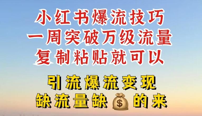 小红书爆流技巧，一周突破万级流量，复制粘贴就可以，引流爆流变现【揭秘】-优优云网创