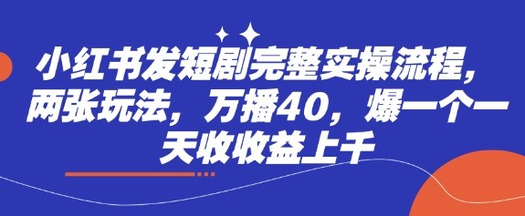 小红书发短剧完整实操流程，两张玩法，万播40，爆一个一天收收益上千-优优云网创