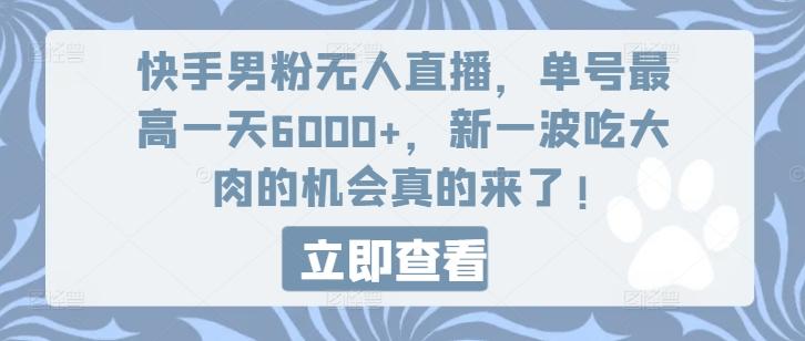 快手男粉无人直播，单号最高一天6000+，新一波吃大肉的机会真的来了-优优云网创