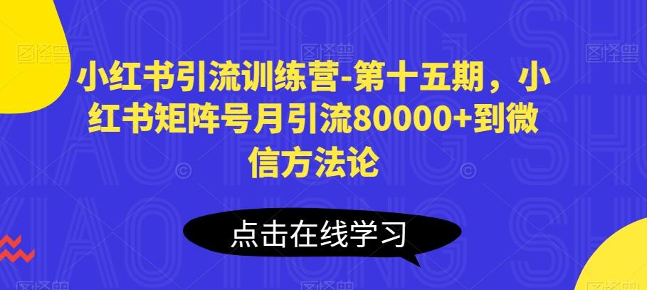小红书引流训练营-第十五期，小红书矩阵号月引流80000+到微信方法论-优优云网创