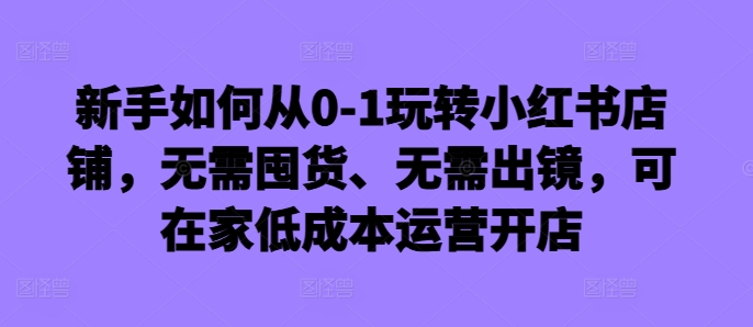 新手如何从0-1玩转小红书店铺，无需囤货、无需出镜，可在家低成本运营开店-优优云网创