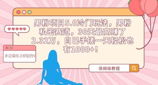 男粉项目5.0冷门玩法，男粉私密赛道，30天最高赚了2.32万，自己手搓一天轻松也有1000+【揭秘】-优优云网创