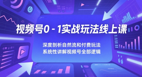 视频号0-1实战玩法线上课，深度剖析自然流和付费玩法，统性讲解视频号全部逻辑-优优云网创