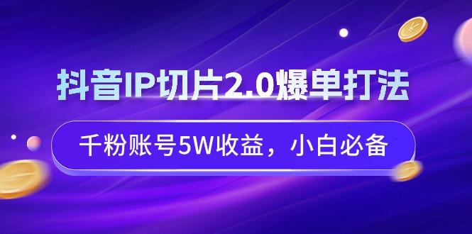 抖音IP切片2.0爆单打法，千粉账号5W收益，小白必备-优优云网创