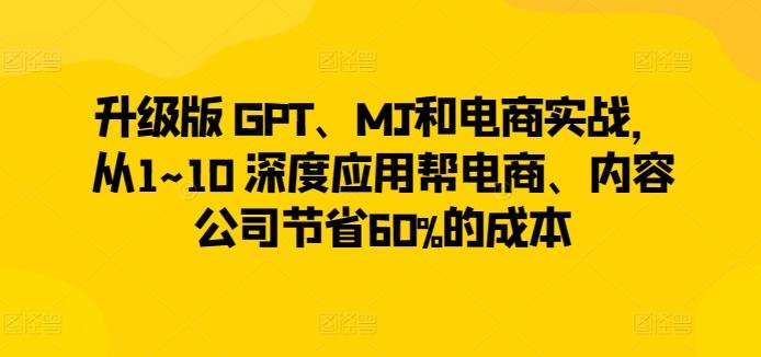 升级版 GPT、MJ和电商实战，从1~10 深度应用帮电商、内容公司节省60%的成本-优优云网创