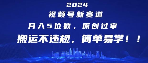 2024视频号新赛道，月入5位数+，原创过审，搬运不违规，简单易学【揭秘】-优优云网创