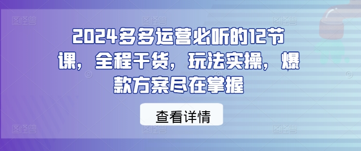 2024多多运营必听的12节课，全程干货，玩法实操，爆款方案尽在掌握-优优云网创