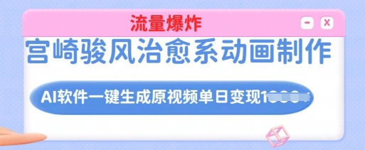宫崎骏风治愈系动画制作，AI软件一键生成原创视频流量爆炸，单日变现多张，详细实操流程-优优云网创