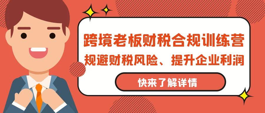 (9838期)跨境老板-财税合规训练营，规避财税风险、提升企业利润-优优云网创