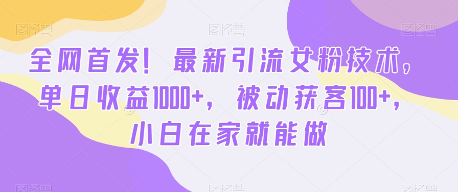 全网首发！最新引流女粉技术，单日收益1000+，被动获客100+，小白在家就能做【揭秘】-优优云网创