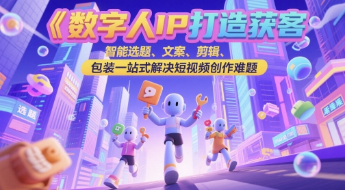 数字人IP打造获客变现实操课，智能选题、文案、剪辑、包装一站式解决短视频创作难题-优优云网创