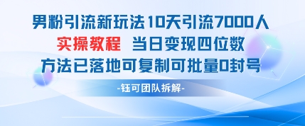 男粉引流新玩法10天引流7000人当日变现四位数可复制可批量0封号-优优云网创