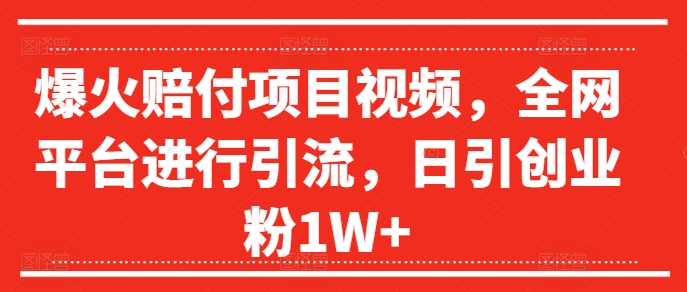 爆火赔付项目视频，全网平台进行引流，日引创业粉1W+【揭秘】-优优云网创