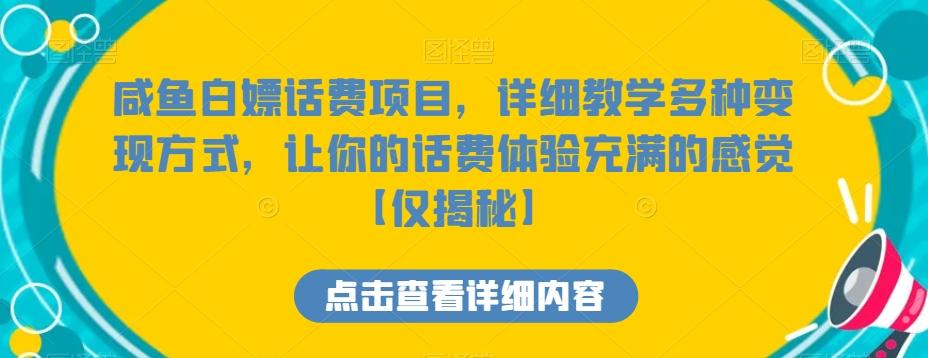 咸鱼白嫖话费项目，详细教学多种变现方式，让你的话费体验充满的感觉【仅揭秘】-优优云网创