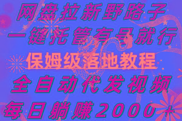 网盘拉新野路子，一键托管有号就行，全自动代发视频，每日躺赚2000＋，…-优优云网创