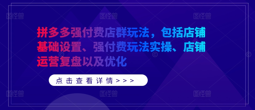 拼多多强付费店群玩法，包括店铺基础设置、强付费玩法实操、店铺运营复盘以及优化-优优云网创