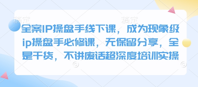 全案IP操盘手线下课，成为现象级ip操盘手必修课，无保留分享，全是干货，不讲废话超深度培训实操-优优云网创
