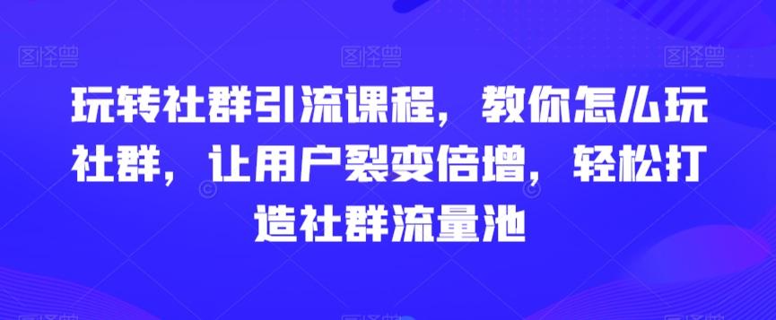 玩转社群引流课程，教你怎么玩社群，让用户裂变倍增，轻松打造社群流量池-优优云网创