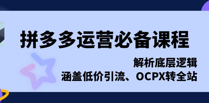 拼多多运营必备课程，解析底层逻辑，涵盖低价引流、OCPX转全站-优优云网创