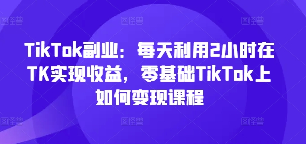 TikTok副业：每天利用2小时在TK实现收益，零基础TikTok上如何变现课程-优优云网创