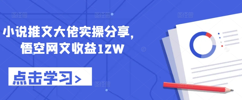 小说推文大佬实操分享，悟空网文收益12W-优优云网创