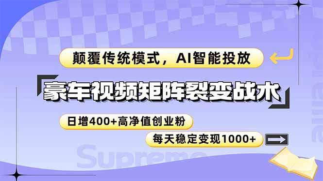 （14903期）豪车视频矩阵裂变战术，颠覆传统模式，AI智能投放，日增400+高净值创业…-优优云网创