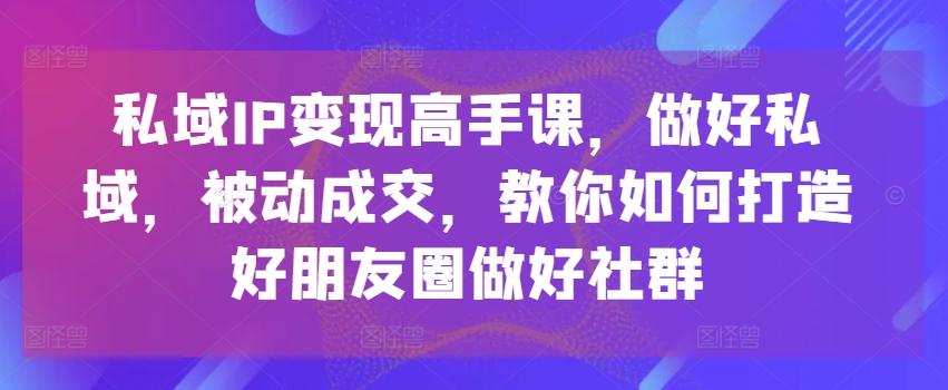 私域IP变现高手课，做好私域，被动成交，教你如何打造好朋友圈做好社群-优优云网创