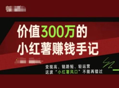 价值300万的小红书赚钱手记，变现高、链路短、轻运营，这波“小红薯风口”不能再错过-优优云网创