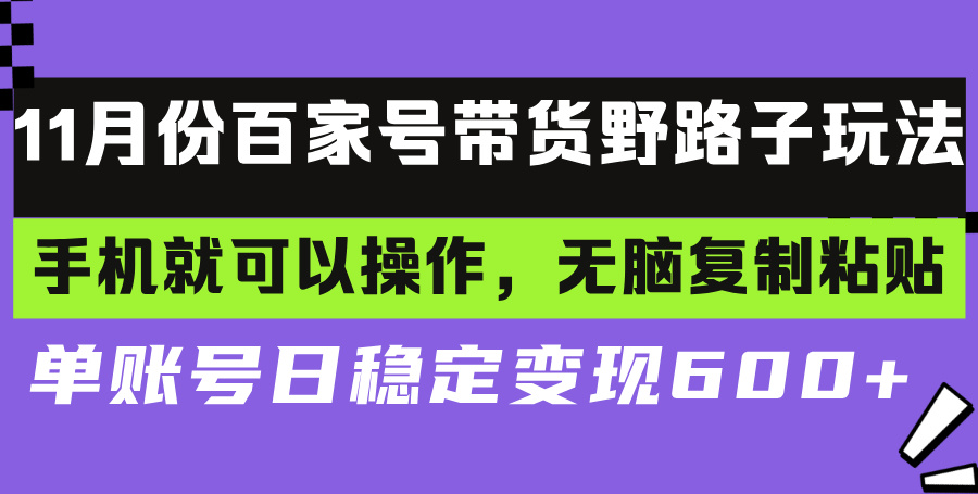 百家号带货野路子玩法 手机就可以操作，无脑复制粘贴 单账号日稳定变现…-优优云网创