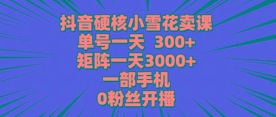 (9551期)抖音硬核小雪花卖课，单号一天300+，矩阵一天3000+，一部手机0粉丝开播-优优云网创