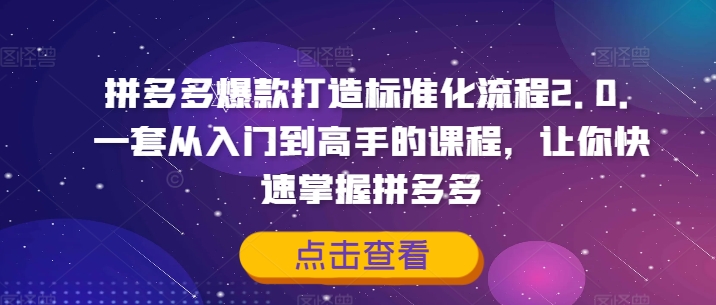 拼多多爆款打造标准化流程2.0，一套从入门到高手的课程，让你快速掌握拼多多-优优云网创