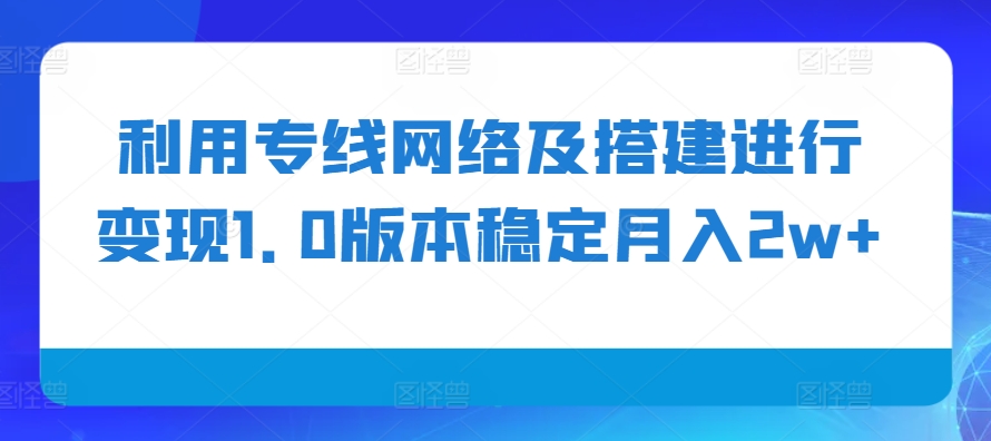 利用专线网络及搭建进行变现1.0版本稳定月入2w+【揭秘】-优优云网创