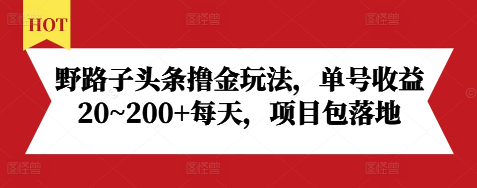 野路子头条撸金玩法，单号收益20~200+每天，项目包落地-优优云网创