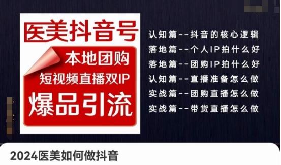 2024医美如何做抖音医美抖音号，本地团购、短视频直播双ip爆品引流，实操落地课-优优云网创