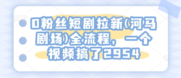0粉丝短剧拉新(河马剧场)全流程，一个视频搞了2954-优优云网创