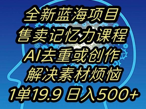 蓝海项目记忆力提升，AI去重，一单19.9日入500+【揭秘】-优优云网创