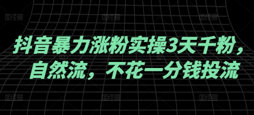 抖音暴力涨粉实操3天千粉，自然流，不花一分钱投流，实操经验分享-优优云网创