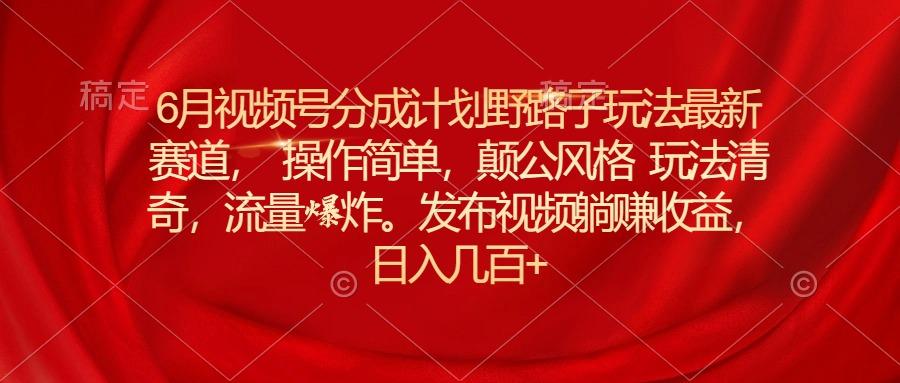 6月视频号分成计划野路子玩法最新赛道操作简单，颠公风格玩法清奇，流…-优优云网创