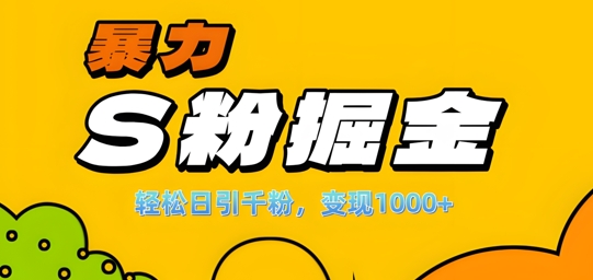 单人单机日引千粉，变现1k+，S粉流量掘金计划攻略【揭秘】-优优云网创