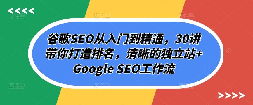 谷歌SEO从入门到精通，30讲带你打造排名，清晰的独立站+Google SEO工作流-优优云网创