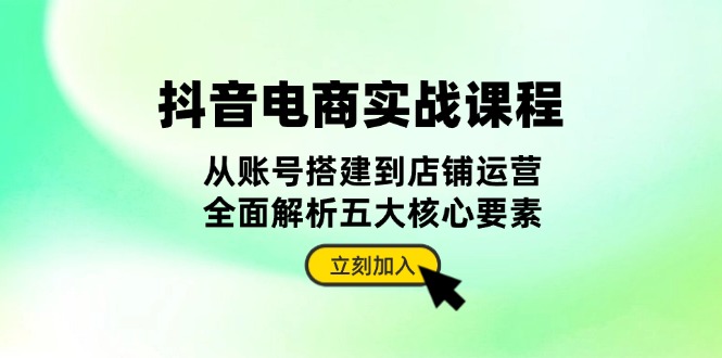 抖音 电商实战课程：从账号搭建到店铺运营，全面解析五大核心要素-优优云网创