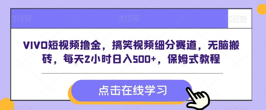VIVO短视频撸金，搞笑视频细分赛道，无脑搬砖，每天2小时日入500+，保姆式教程-优优云网创