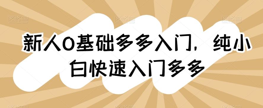 新人0基础多多入门，​纯小白快速入门多多-优优云网创