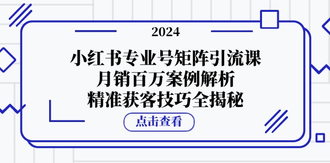 小红书专业号矩阵引流课，月销百万案例解析，精准获客技巧全揭秘-优优云网创